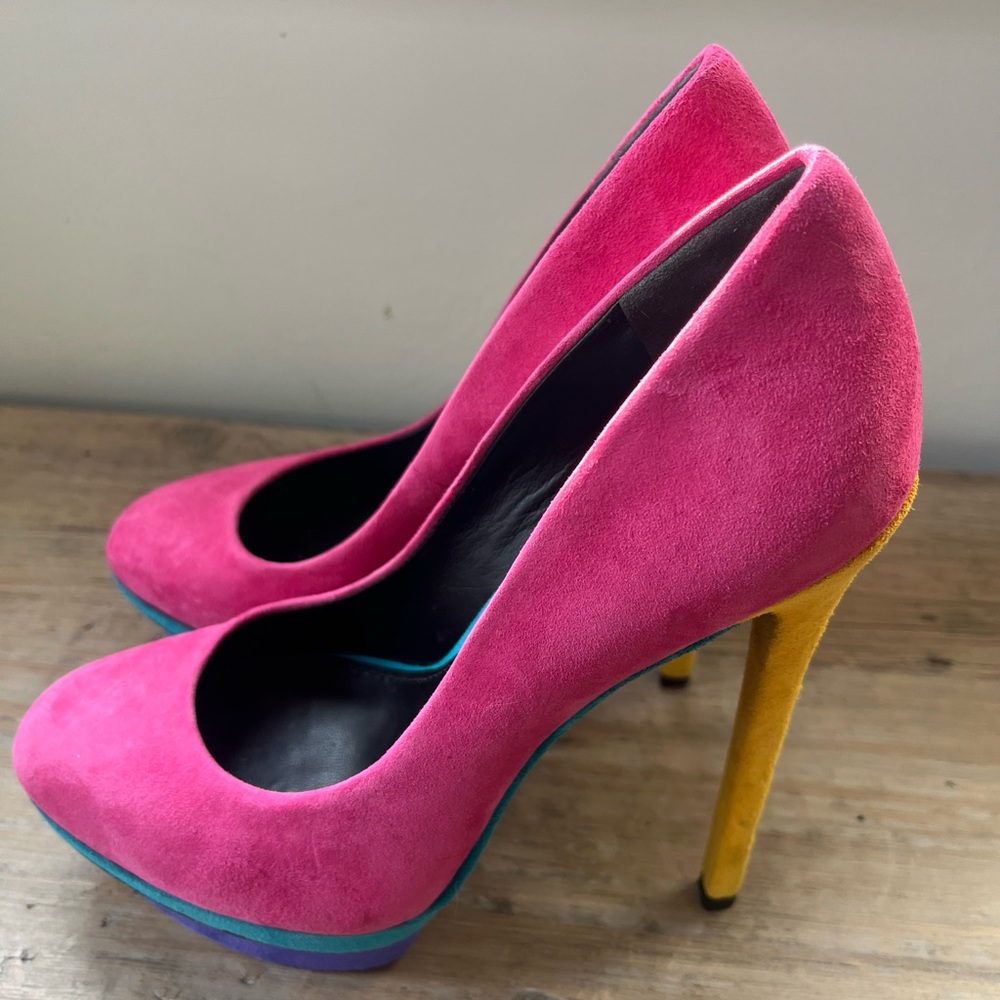 Size 6 Brian Atwood Color Block Suede Heel